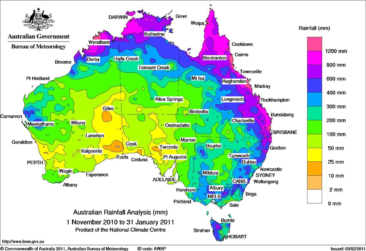Melbourne eső térkép