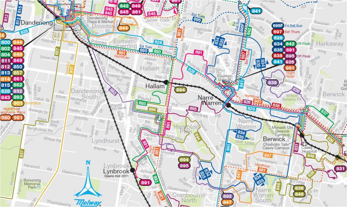 Melbourne busz útvonalak térkép