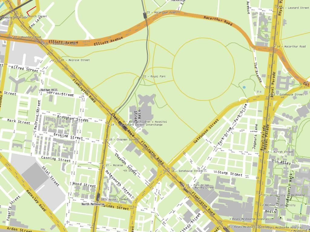 térkép Királyi gyermekkórház Melbourne