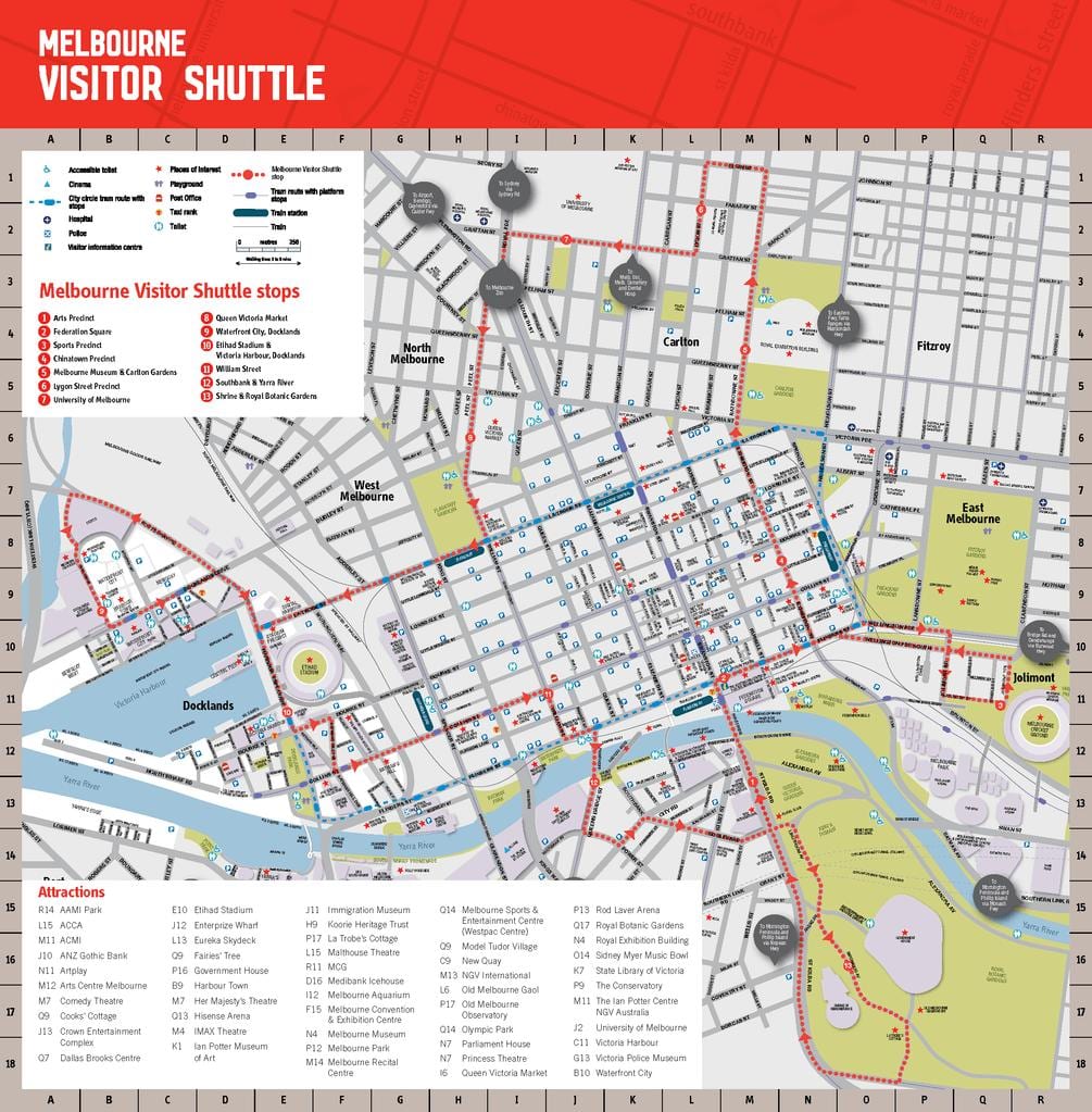 Melbourne látnivaló térképen