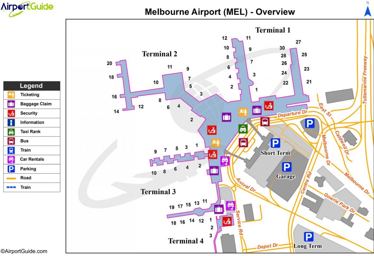 térkép a Melbourne-i repülőtéren