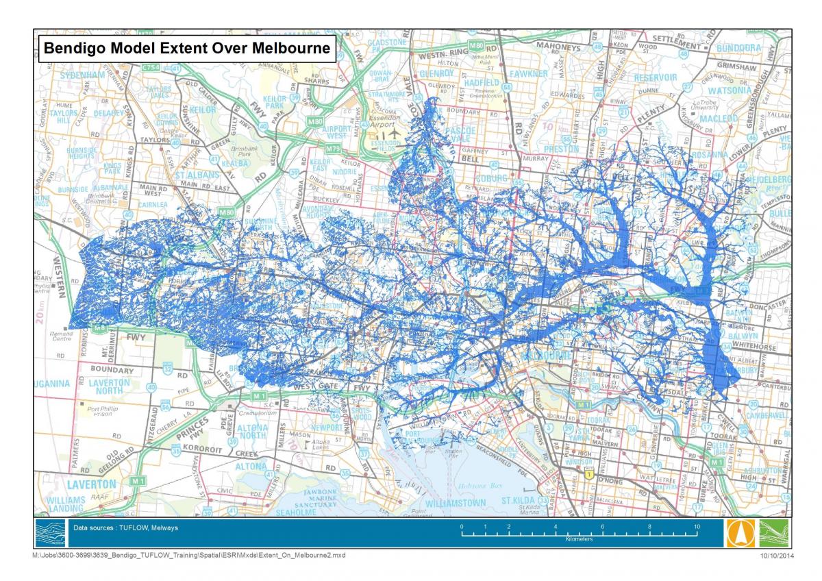 térkép a Melbourne-i árvíz