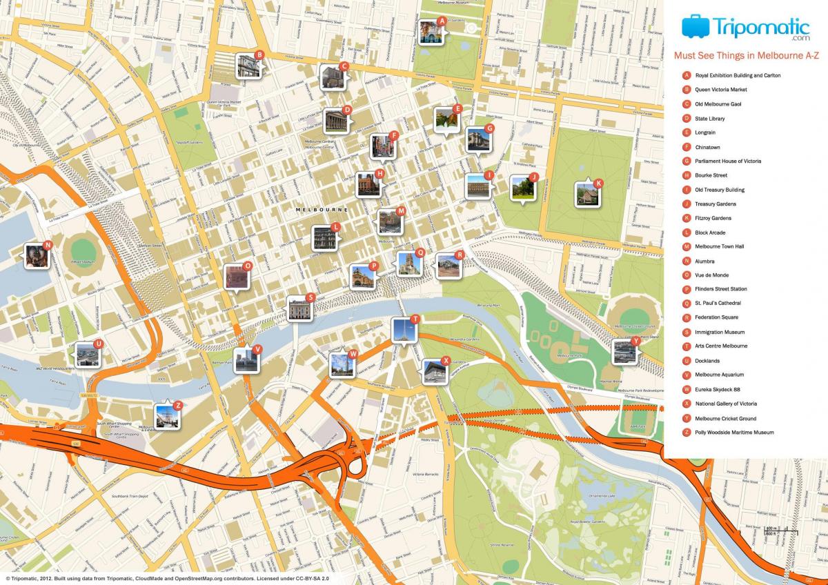 Melbourne-idegenforgalmi térkép