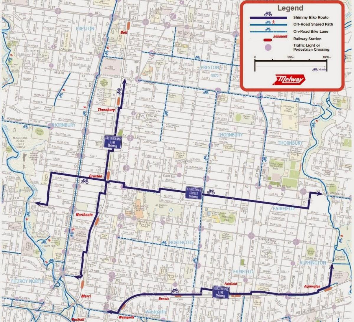 térkép a Melbourne-i közös bicikli