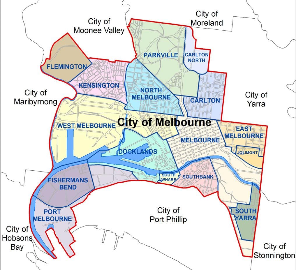 térkép Melbourne-ben, valamint a környező területeken