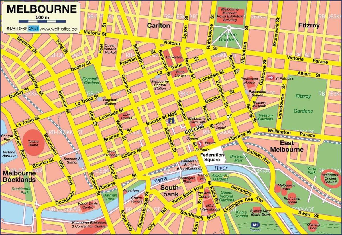 város, Melbourne térkép