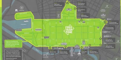 Melbourne ingyenes villamos zóna térképen