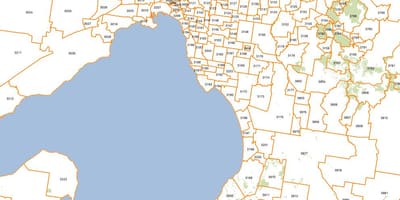 Térkép Melbourne irányítószámok