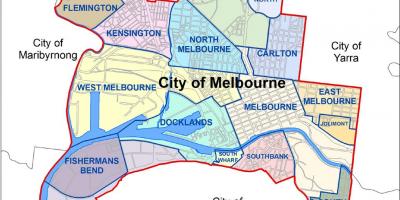 Térkép Melbourne-ben, valamint a környező területeken